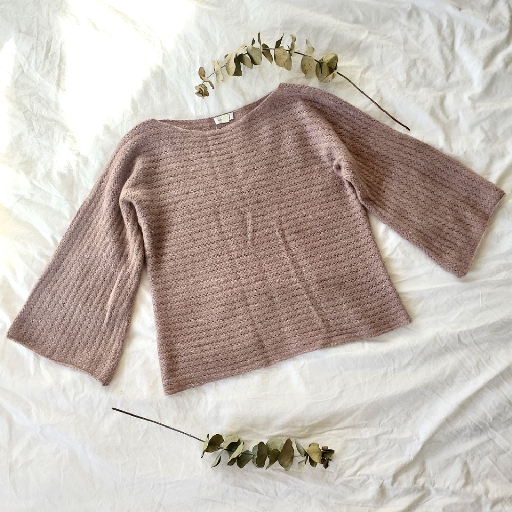 Garnet Hill 100% cashmere 3/4 bell sleeve sweater pink lavendar
